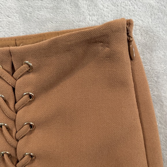 White House Black Market Skirt Lace-Up Short Caramel Brown Size 4 Office Teacher - Picture 13 of 13